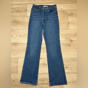 Levis Women’s Ribcage Boot High Rise Summer Slide Blue Button Fly Jeans Sz 30